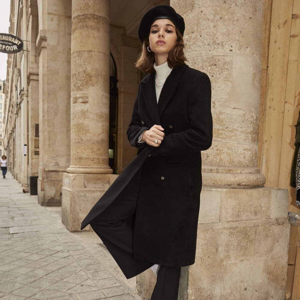 Kooples Double-breasted Long Black Wool Coat